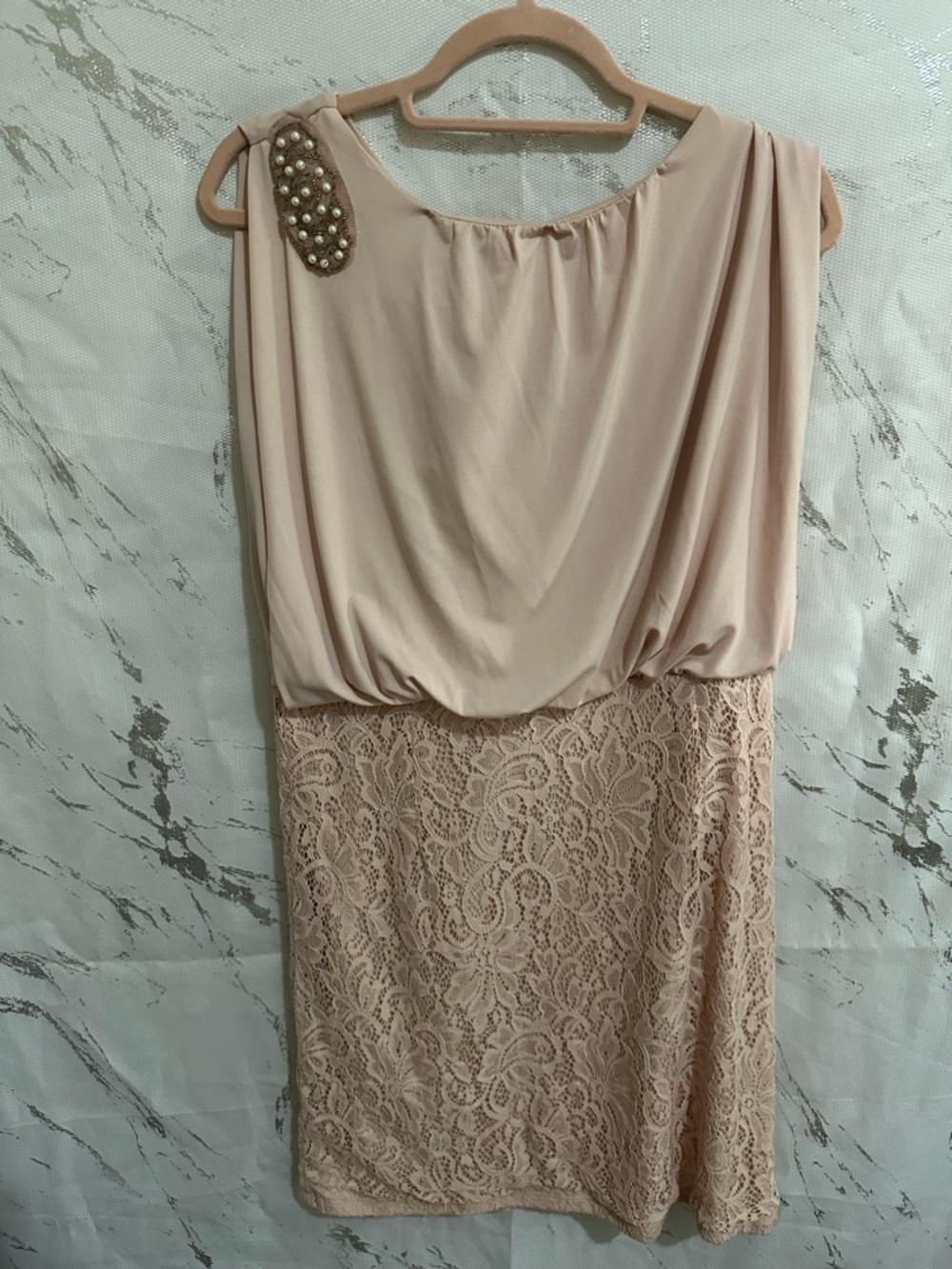 Enfocus Studio Blush Pink Lace-Accent Midi Dress